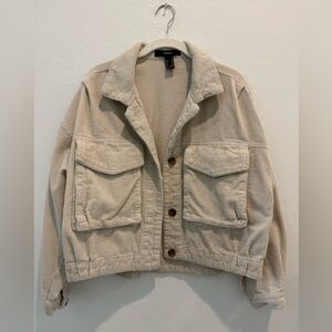 Forever 21 Women’s Beige Corduroy Button Up Jacket Oversized Pockets NWOT